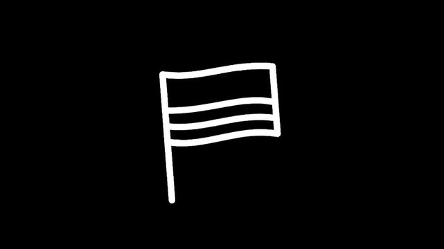 Simple white outline of a flag with three horizontal stripes on a black background