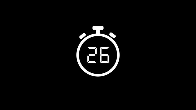 Glowing new digital stop watch with 30 second to 0 second countdown icon new animation.Abstract stop watch,clock,timer,countdown clock icon animation.