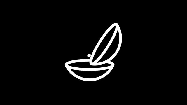 Minimalist white outline of two abstract shapes resembling eyes on a black background