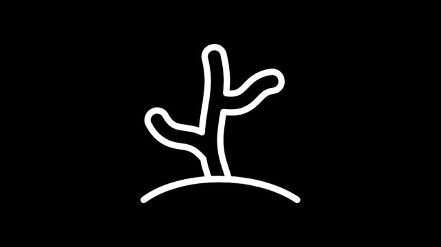 Minimalist white line drawing of a coral on a black background