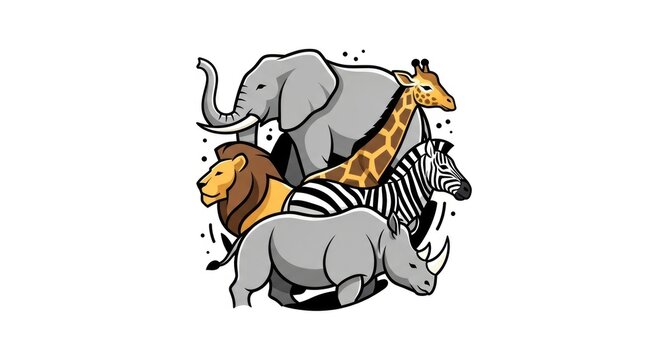 Cartoon safari animals in motion.