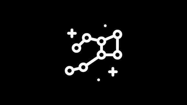 Simple white constellation icon on a black background with stars and sparkles