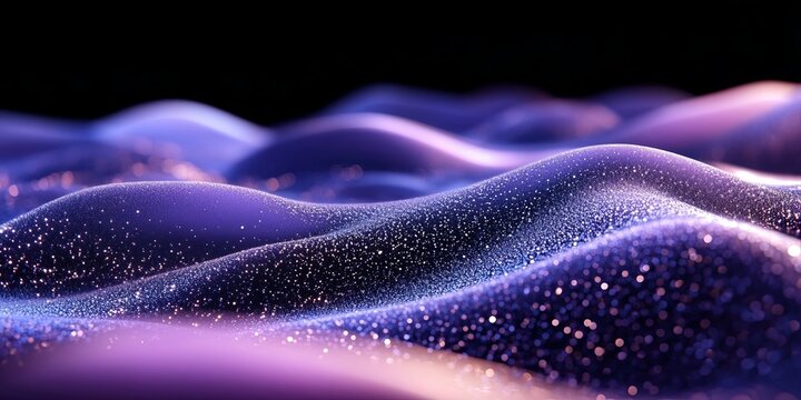 Abstract Elegant Background with Flowery Pink Waves and Sparkling Silver Glimmering Dust Texture.