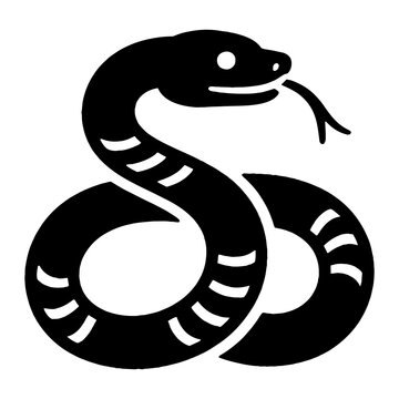 Minimalist black and white vector illustration of a curled snake.