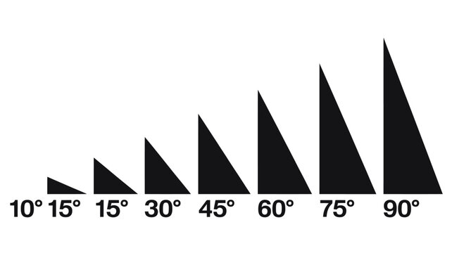 Set of black geometric triangles with increasing angles from 10 to 90 degrees