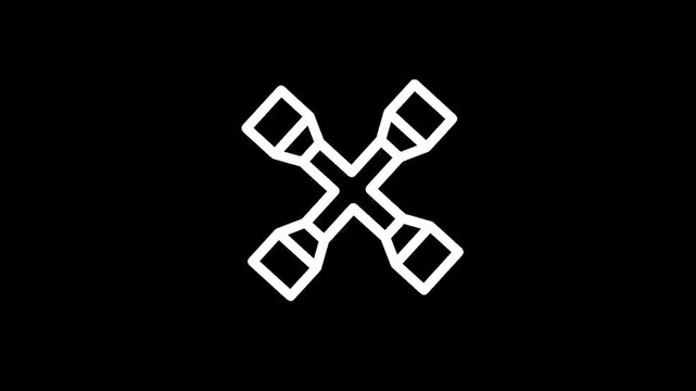 Simple white icon of a lug wrench crossed on a black background