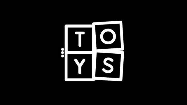 Minimalist white TOYS logo on a black background, simple and modern design