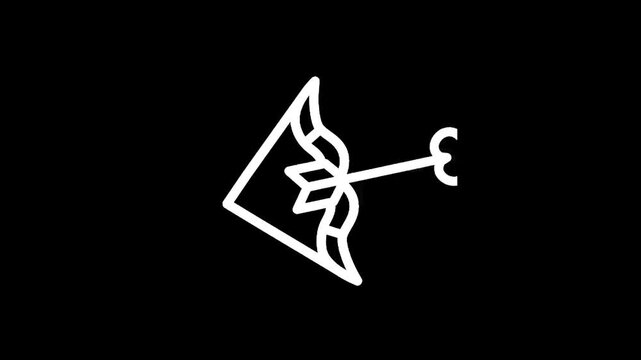 Minimalist white bow and arrow icon on a black background, simple line art