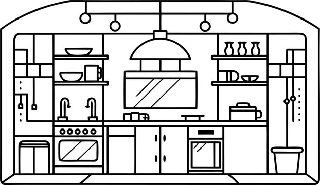 Detailed cad blueprint of a futuristic smart kitchen interior layout kitchen appliances