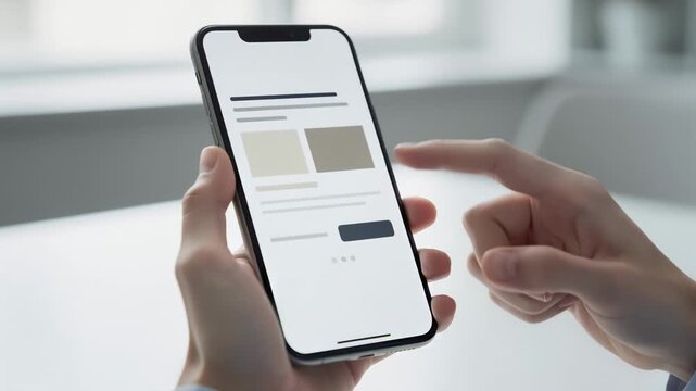 Close shot of a smartphone screen showing digital form completion for paperless insurance enrollment with a users hand in focus and other elements rendered softly in the