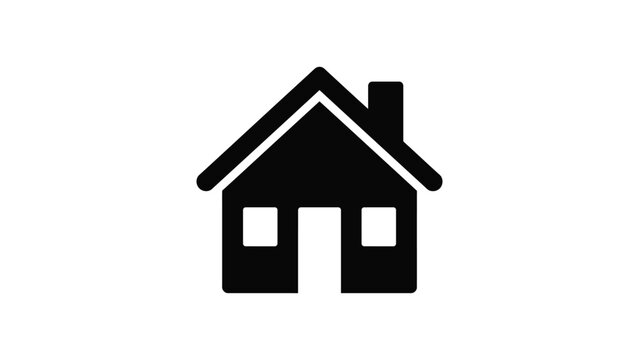 Minimalist black house icon with chimney and windows.