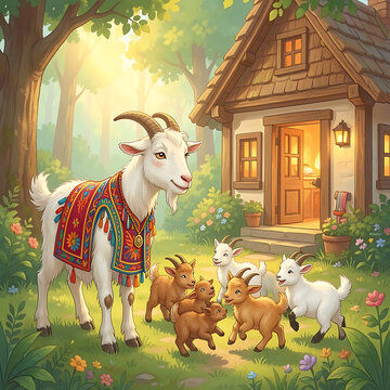 Mother goat with her kids.