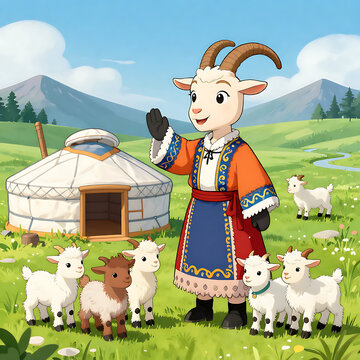 Mother goat with her kids.