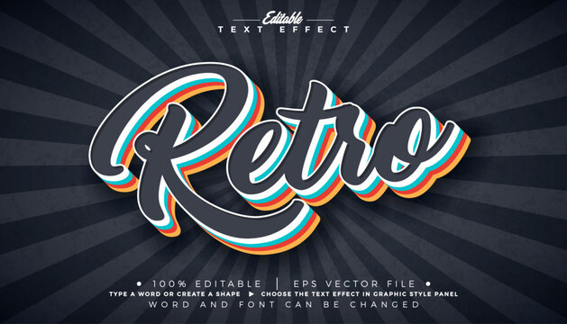 Retro Editable Text Effect Graphic Style with Colorful 3d Typography Lettering on Vintage Background. Premium Scalable Mockup Illustration Template for Greeting Card, Party Flyer, Sale Banner