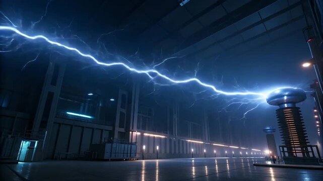 Electrical Discharge in Futuristic Laboratory with Coils and Lightning Effects
