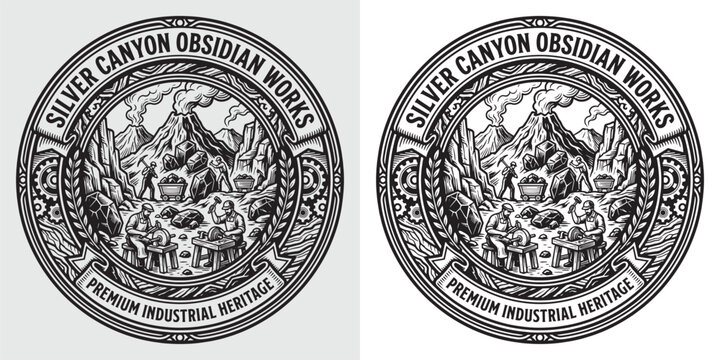 Silver Canyon Obsidian Works Premium Industrial Heritage Emblem