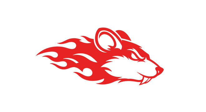 stylized red mouse with flame-like tail and aggressive facial expression