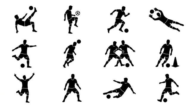 Silhouette Collection Soccer Player Actions.