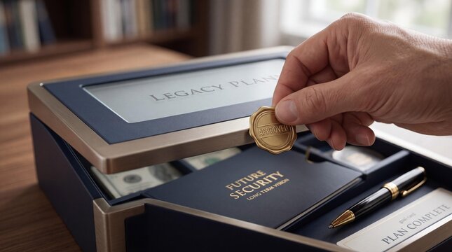 Hand holding approved legacy plan box with security documents
