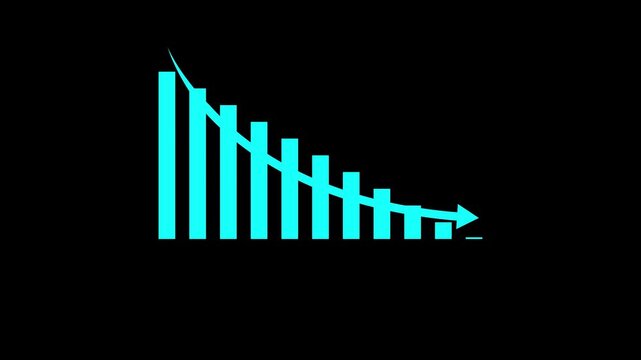 Business graph chart arrow line blue color animation on black background.Business growth graph chart showing marketing sales profit increasing to future target.