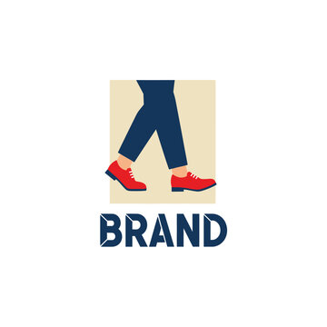 Illustration of a person walking wearing red shoes, navy pants, with a beige background