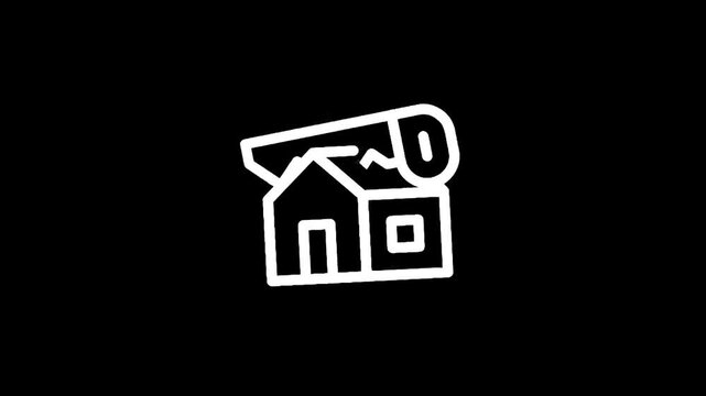 Icon of a house being cut in half by a saw, symbolizing demolition or division
