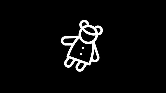 Simple white outline of a teddy bear icon on a black background