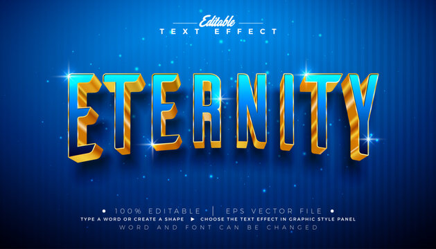 Eternity Text Effect Design Editable Vector Graphic Style with Gold Framed 3d Typography Lettering on Blue Background. Customizable Cinematic Vector Mockup Illustration Template for Promotional Banner