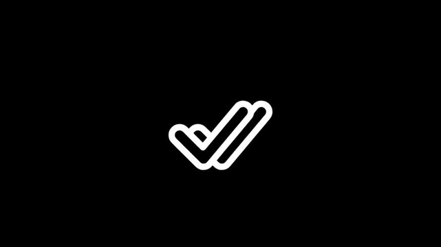 Double white checkmark symbol on a solid black background, minimalist design