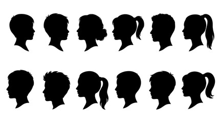 Profile silhouette set of boys and girls faces in side view © icon_art