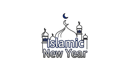 Naklejka premium Outlined mosque with crescent moon for islamic new year celebration