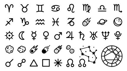 Set of simple astrology and celestial symbols line icons © icon_art