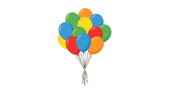 Colorful helium balloons bunch isolated on white background
