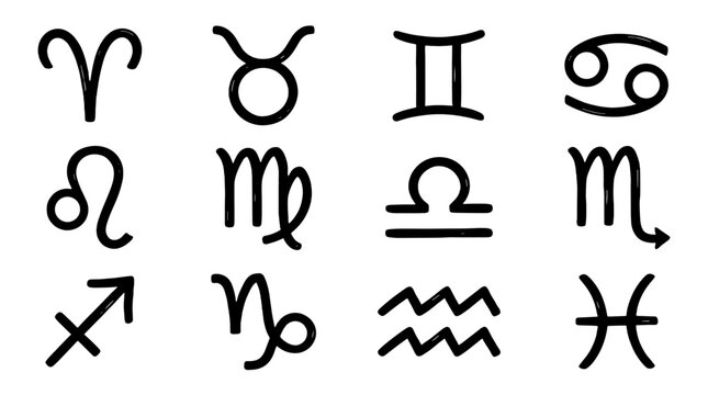 Hand drawn zodiac sign icon collection isolated on white