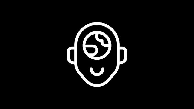 Stylized human head icon with a globe inside the brain on a black background