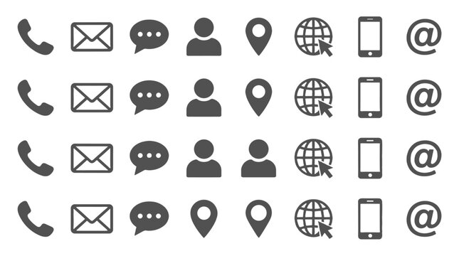 Gray contact and communication icon set isolated on white