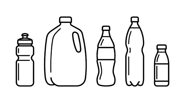 Set of plastic bottle outline icons isolated on white