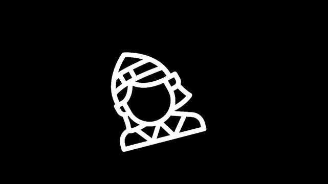 Stylized outline of a person wearing a patterned hat and collar on a black background