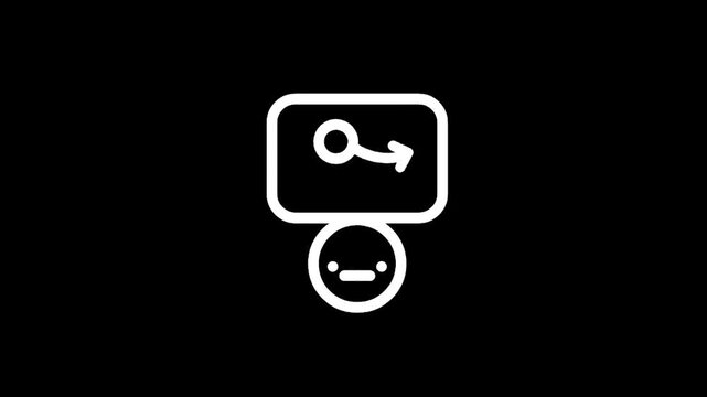 Sad person with a plan falling down on a whiteboard, minimalist icon on black background