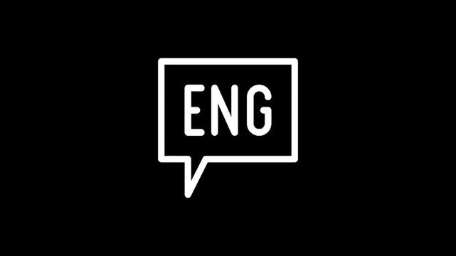 Simple white speech bubble icon with the letters ENG inside on a black background