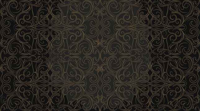 Dark Brown Damask Pattern Texture.