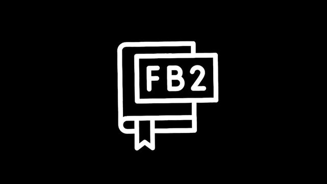 Simple white icon of a book with a bookmark and the text FB2 on a black background