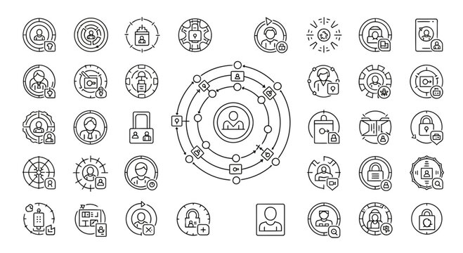User identity management and security authentication icons for online systems.