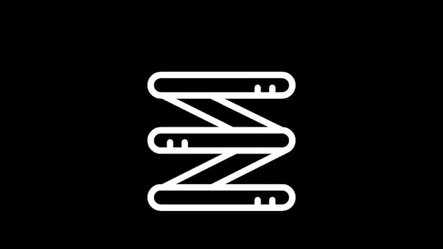 Simple white scissor lift icon on a black background, minimalist design