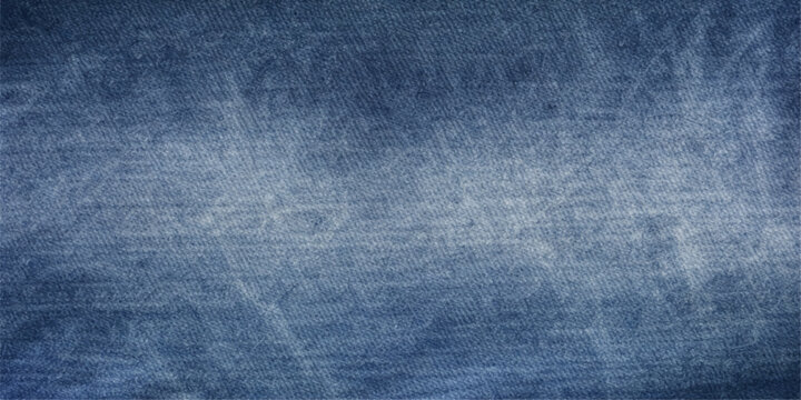 Close-up textured denim fabric with a worn and distressed appearance, featuring fine lines and a subtle blue hue.