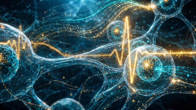 Human Brain Neurons Activity with Glowing EEG Brain Wave and Electrical Signals
