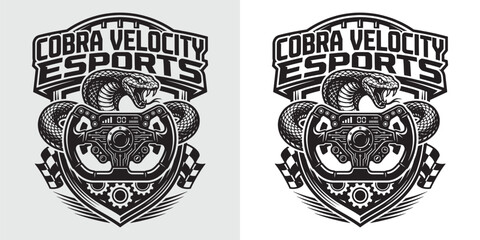Cobra Velocity Esports Logo with Racing Steering Wheel and Flags © Hamdani
