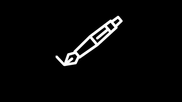 Elegant fountain pen icon drawing a line on a black background, minimalist design