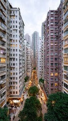 Fototapeta premium Modern city skyline with green boulevard and residential towers, urban sustainability, premium real estate, contemporary living, architectural development.
