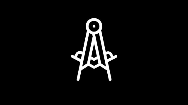 White geometric compass icon on a black background, symbolizing precision and design